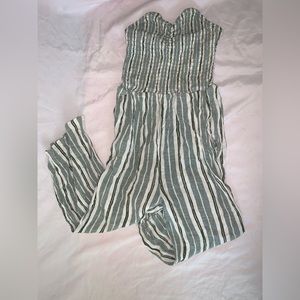 Green and cream striped romper
